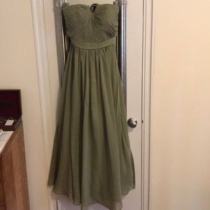 Light olive green floor length Grecian-style dress